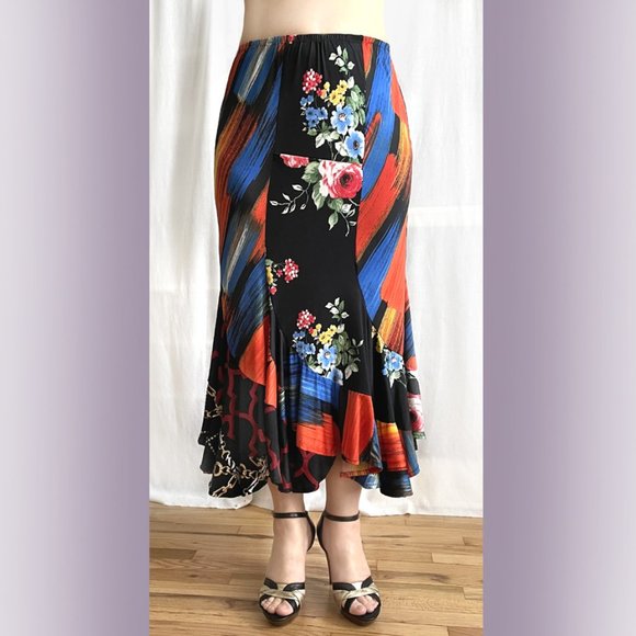 Multicolor swirl skirt. Ameynra by Sofia. Polyester. Size M. Mid-Calf (Midi) New - Picture 2 of 3